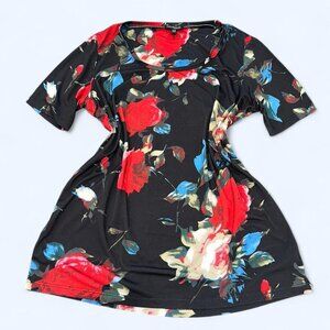 Black Floral Blouse With Red